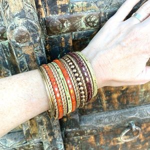 VINTAGE bangle bracelets 15pc gold cuffs jewelry wrist band bangles wide stack